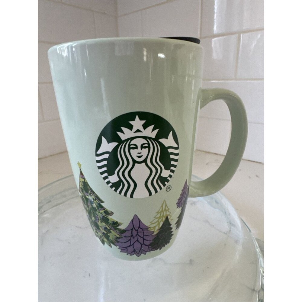 Starbucks Christmas Coffee Mug 2020 Light Mint Green w/ Trees 12oz. PreOwned - Picture 8 of 11